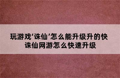 玩游戏‘诛仙’怎么能升级升的快 诛仙网游怎么快速升级